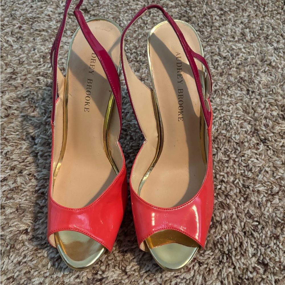 Audrey Brooke Coral Peep-Toe Slingback Heels